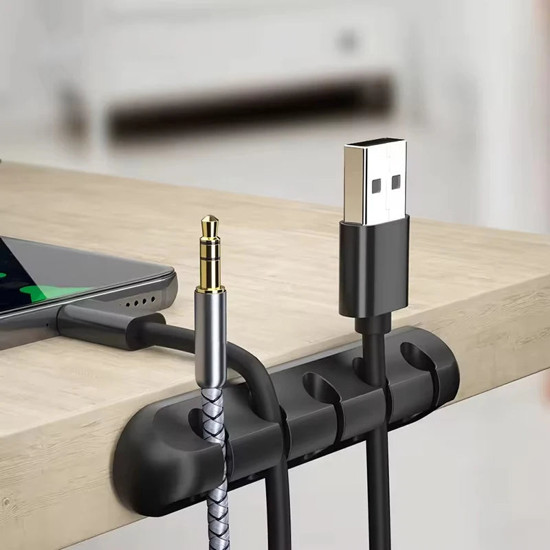 USB Cable Organzier Silicone Charging Cable Winder Mouse Cable Holder Office Desk Arrange Flexible Cable 7 Holes Management Clip