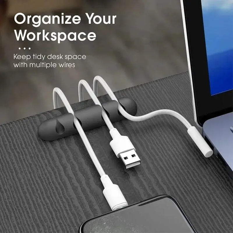 USB Cable Organzier Silicone Charging Cable Winder Mouse Cable Holder Office Desk Arrange Flexible Cable 7 Holes Management Clip