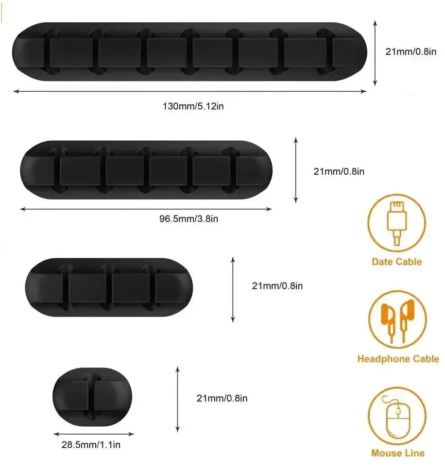 USB Cable Organzier Silicone Charging Cable Winder Mouse Cable Holder Office Desk Arrange Flexible Cable 7 Holes Management Clip
